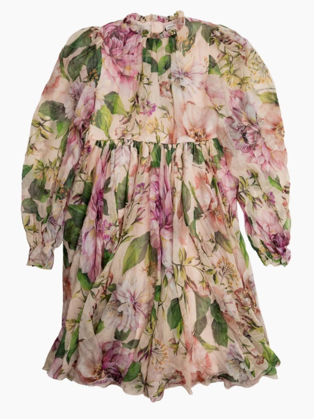 Dolce & Gabbana Floral Babydoll Dress in Pink and Green